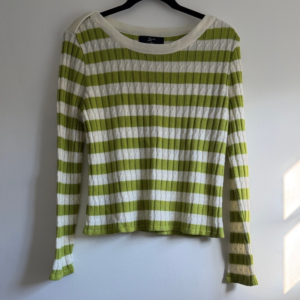 Nina Leonard Green and Cream Knit Top